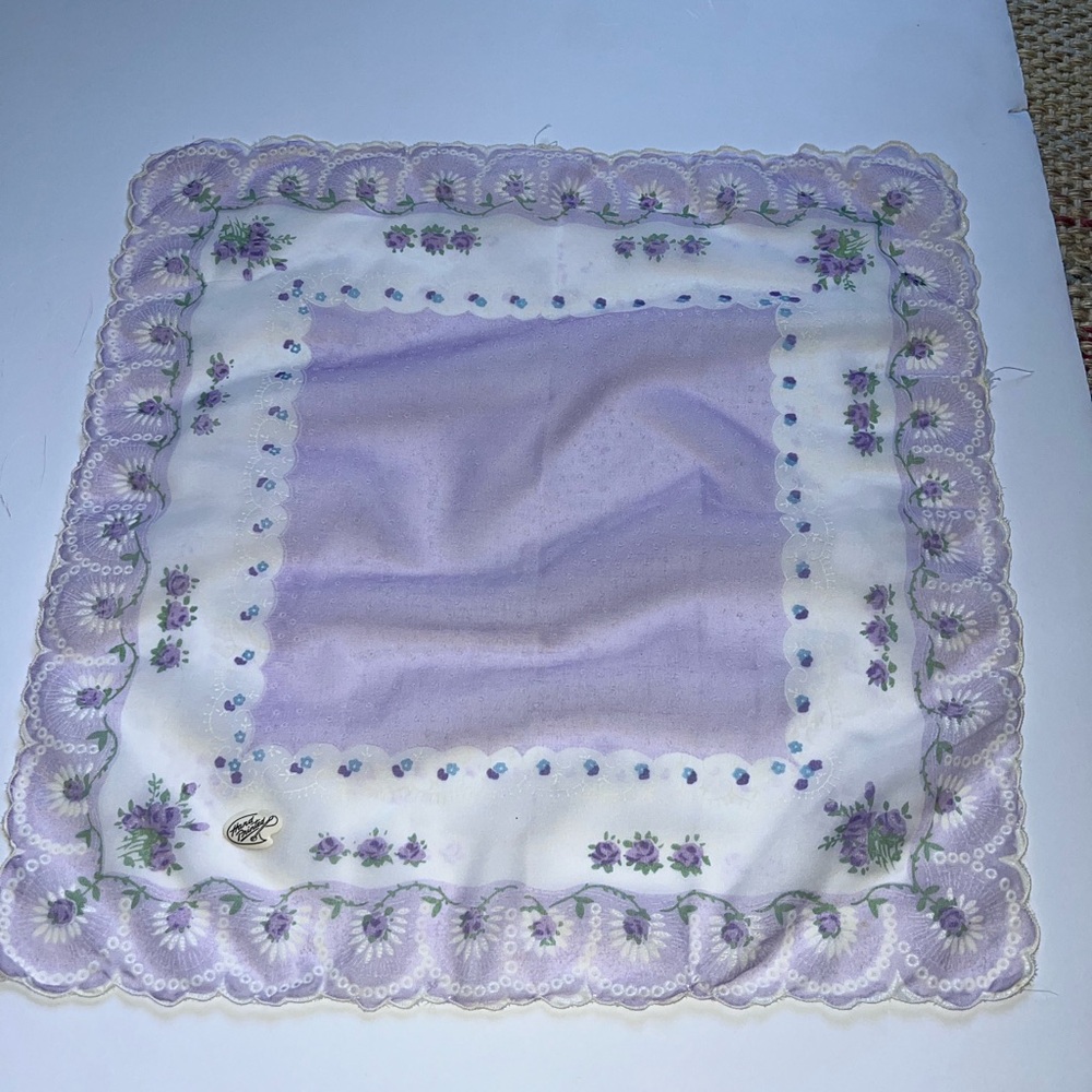 Hand painted Lavender Floral Handkerchief